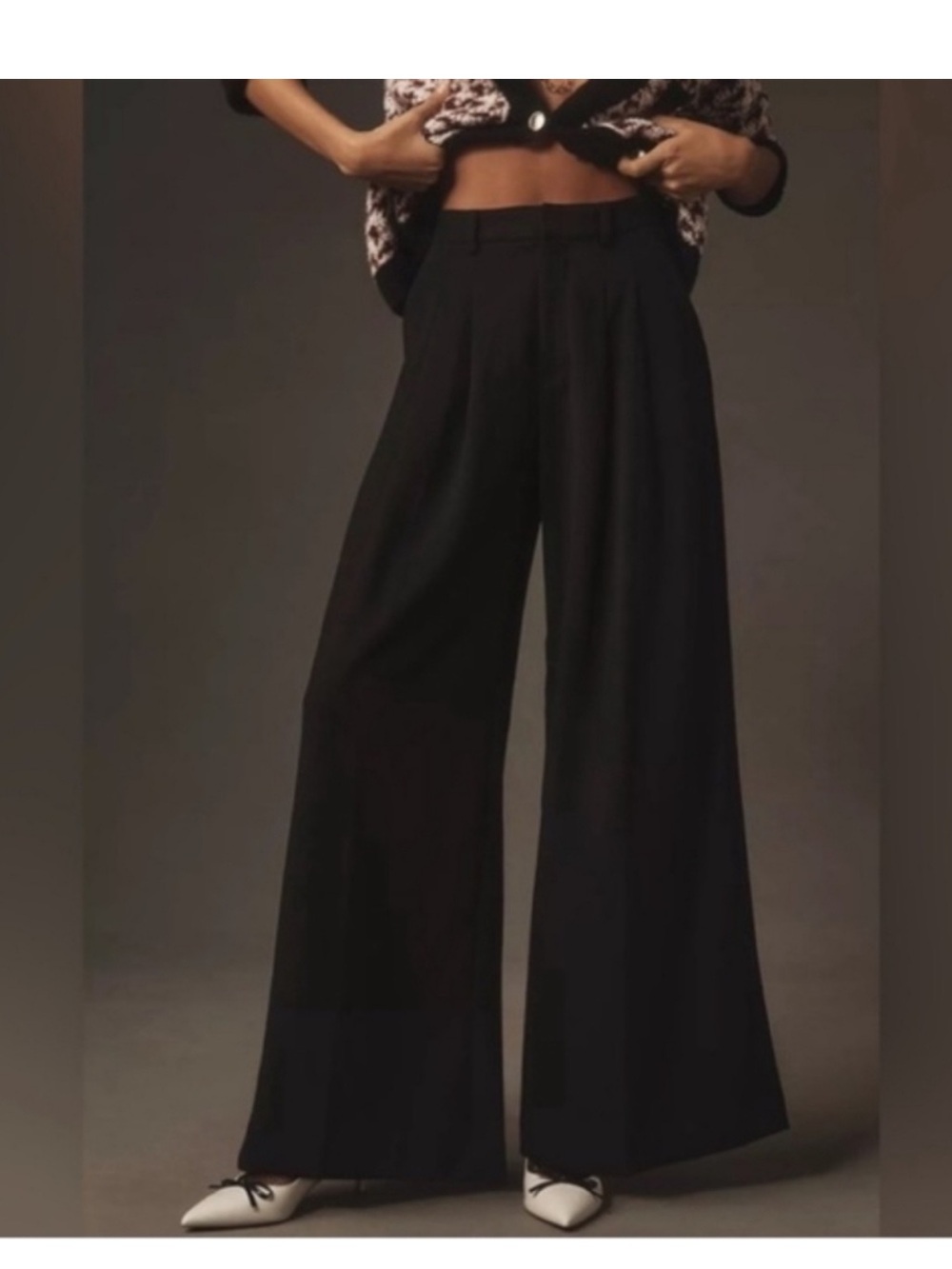Maeve Anthropologie Avery Wide Leg Pleated Trouser Black